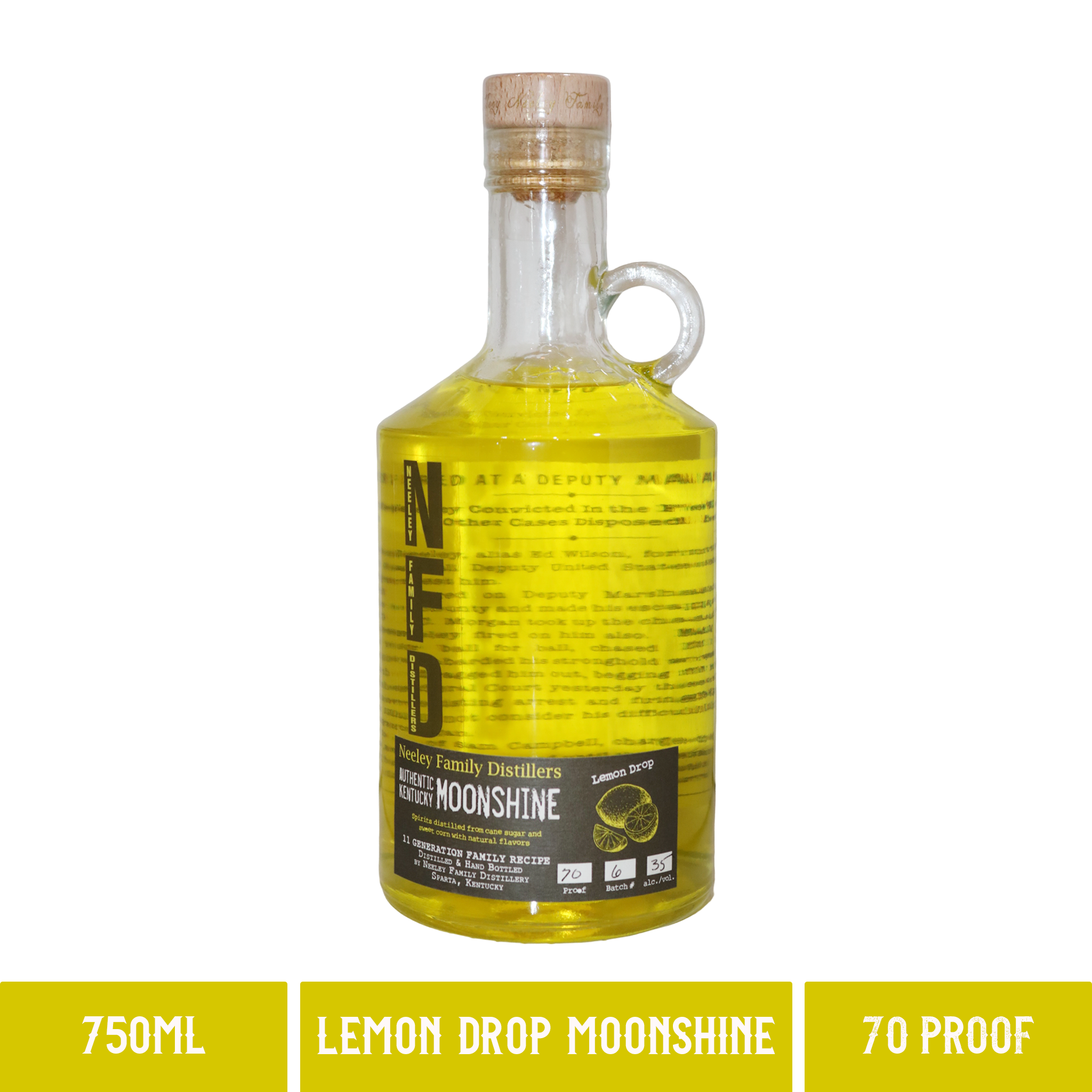 A bottle of Neeley Family Distillery Lemon Drop Moonshine 70 Proof 750ml