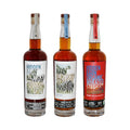 Three bottles of Hidden Barn Kentucky Straight Bourbon Whiskey on a white background