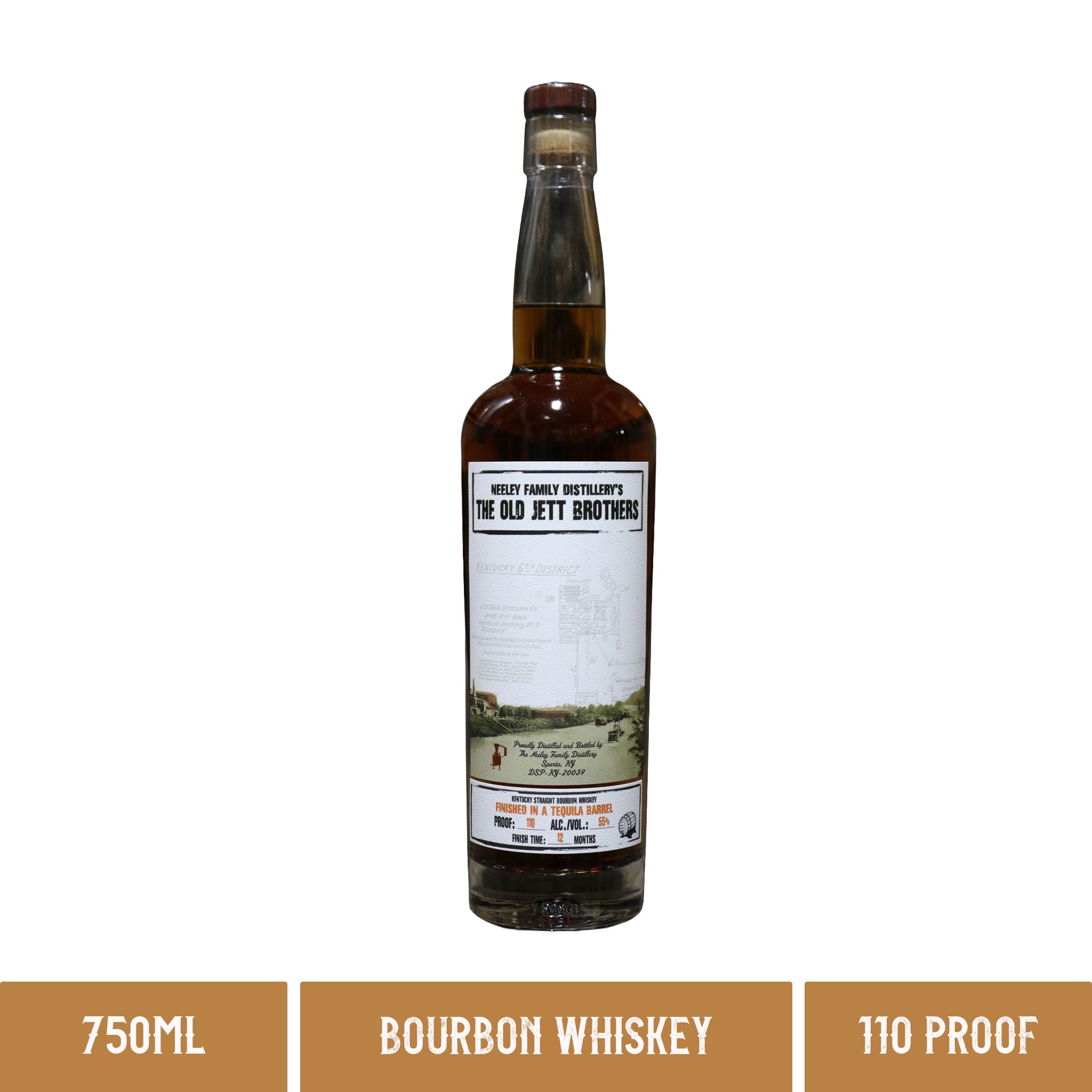 A bottle of Neeley Family Distillery The Old Jett Brothers Tequila Barrel Finish Kentucky Straight Bourbon Whiskey 110 Proof 750ml